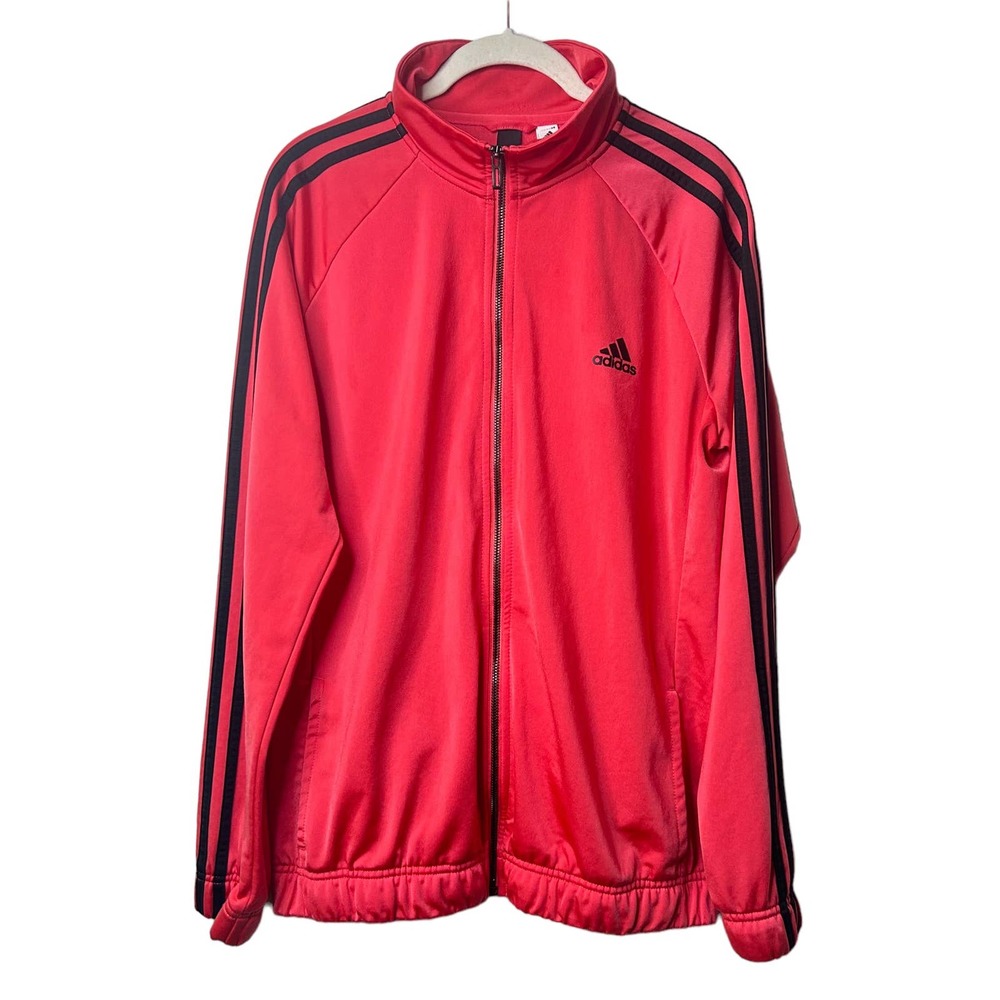 Adidas Pink Red w/ Black Stripes Collared Long Sleeve Track Jacket Womens Large